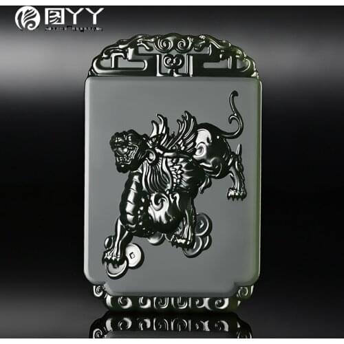 Natural A hetian jade hand carved black jade brave troops green jade pendant unique design jadeite jade necklace men jewelry