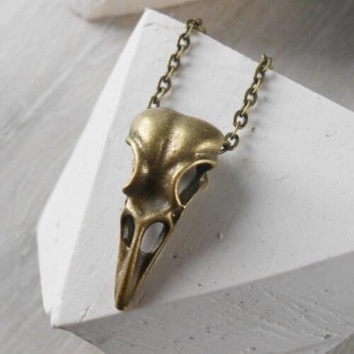 Raven Skull Necklace - Bird Skull Pendant - Antique bronze Taxidermy Necklace