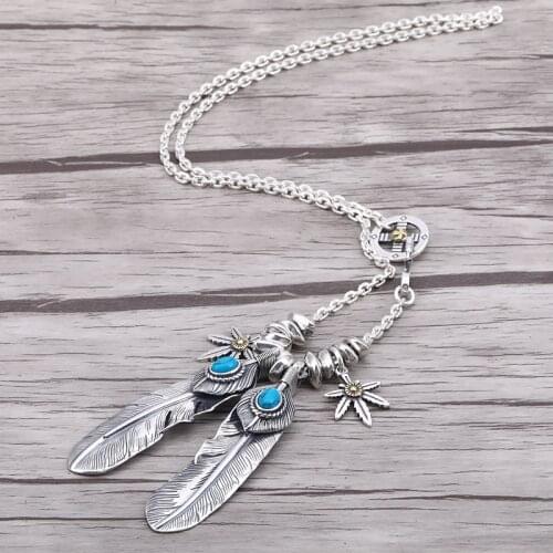 Takahashi Goros Necklace Male And Female S925 Sterling Silver Vintage Thai Silver Set Chain Turquoise Feather Set Necklace