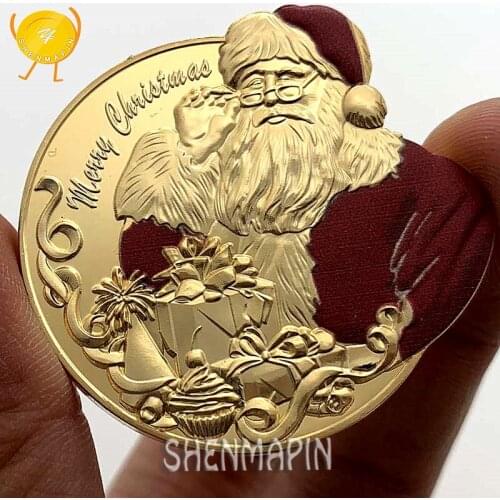 Santa Claus Seasons Greetings Commemorative Coin Color Stereo Relief Merry Christmas Coins Collectibles New Year Gift Gold Coin
