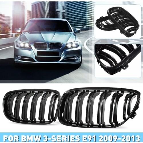Pair Gloss black Kidney Grille Grill For BMW 3-Series E90/E91 Sedan/Wagon 2009 2010 2011 4-Door