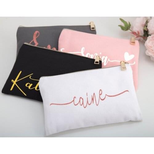 Personalized Cosmetic Bags Canvas Makeup Bag Monogram Makeup Pouch Small Zippered Makeup Case Black Makeup Case Bridal Party