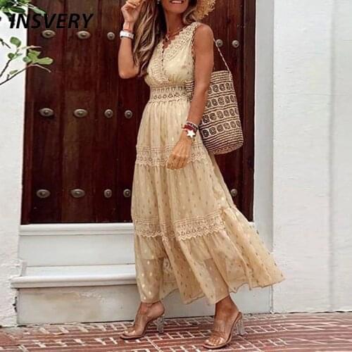 New Long Dress Women Summer Boho Sleeveless Maxi Dress For Women Elegant V Neck Beach Casual A-Line Party Dress 2021