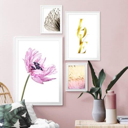 Plant Pink Flower Love Quotes Wall Art Canvas Painting Nordic Posters And Prints Wall Pictures For Living Room Bed Room Decor