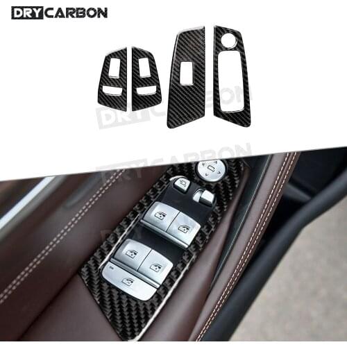 For BMW 5 Series G30 Carbon Fiber Window Lifter Switch Buttons Decorative Frame Cover Trim Stickers Car Interior Accessories