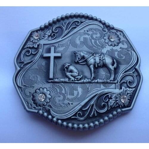 Horse with cross Buster Belt Buckle JF-BY231 suitable for 4cm wideth belt with continous stock