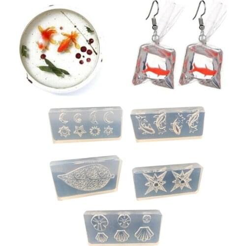 Crystal Epoxy Resin Mold Leaves Flower Starfish Shell Nail Carving Decor Stencil