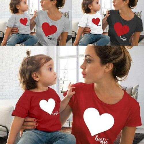 Family Matching Mother Daughter Outfits Short Sleeve Heart Printed Tops T-Shirt Tee Blouse Summer Women Clothes