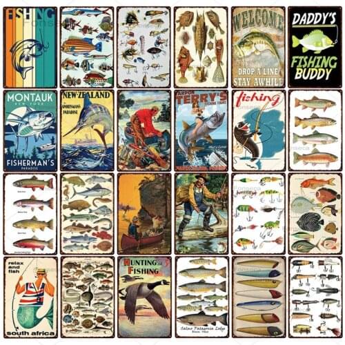 Shabby Chic Vintage Style Fish Metal Tin Signs Retro Plaque Iron Painting Wall Decor For Fishing Garden Funny Tin Poster