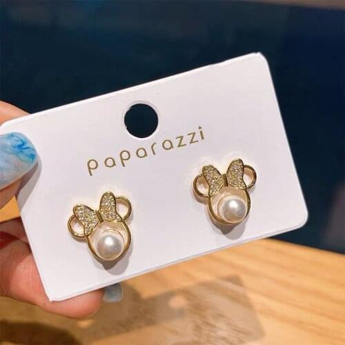 Cute Stud Earrings Crystals WIth Anime Bow Pearl Cartoon Jewelry For Girls Charm Fashion 2021 New Accessories Wholesale