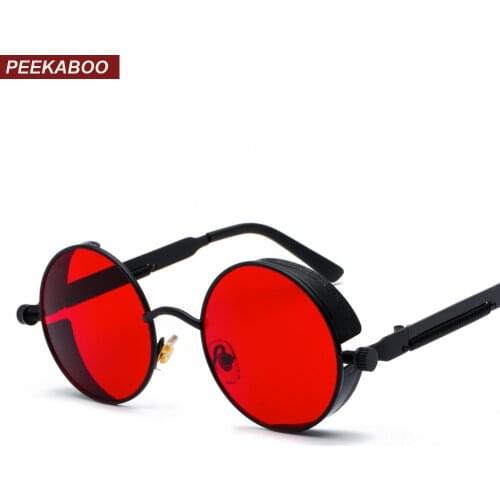 Peekaboo metal round steampunk sunglasses men women fashion summer 2019 pink blue yellow red round sun glasses for women unisex