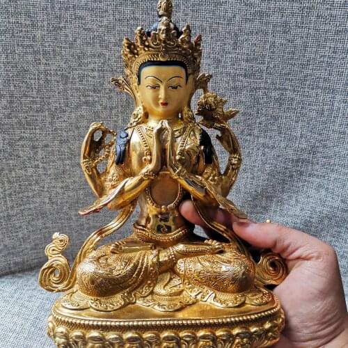 Special Offer # Buddhism Tibet HOME family gilded copper Four-armed Avalokitesvara GUAN YIN Buddha statue safe health good luck