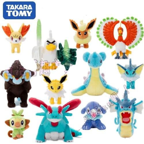 TAKARA TOMY Genuine Pokemon Scraggy Popplio Fennekin Vaporeon Jolteon Flareon Luxray Lapras Cute Plush Action Figure Model Toys