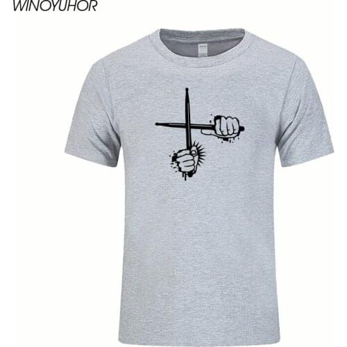 Trend Mens Tee Shirt Two Crossed Drumsticks Print T-Shirt Hip Hop Short Sleeve Streetwear Rock Punk Music Drummer Gift Tops