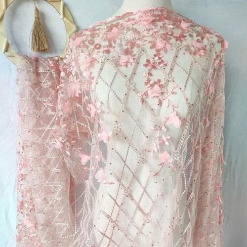 High quality pink lace fabric Three dimensional CHIFFON FLOWER tissu Cheongsam wedding dress skirt fabrics