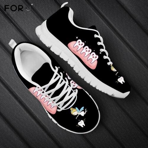 FORUDESIGNS Brand Design Ladies Shoes Lovely Cartoon Dental Fairy Tooth Print Women Flats Sneakers Fashion Outdoor Walking Shoes
