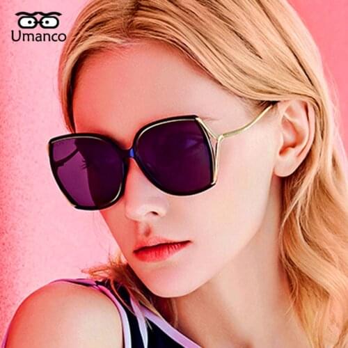 Umanco 2021 Hot Trendy Luxury Oversized Sunglasses For Women Metal Frame AC Lens Brand Goggle Beach Travel Female Shades Gifts