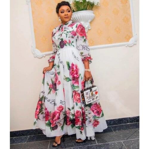 Long Sleeve Plus Size Dresses African Folk Costume Retro Women Clothing Maxi Boho Dress Chiffon Dashiki Print Big Swing Robe