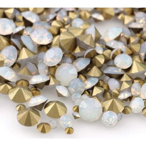 1 Bag Mix Size White Opal Color Nail Art Pointback Glass Glue On Rhinestones For DIY Nail Art Jewelry