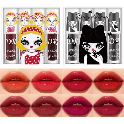 4pcs/set Girls'long Lasting Liquid Lip Tint Waterproof Moisturizing Shining Lipsticks Lip Glaze Gift for Girlfriend and Women
