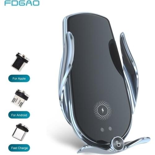 Automatic Clamping 15W Qi Car Wireless Charger for iPhone 13 12 11 XS XR X 8 Samsung S20 S10 Magnetic USB Charging Phone Holder
