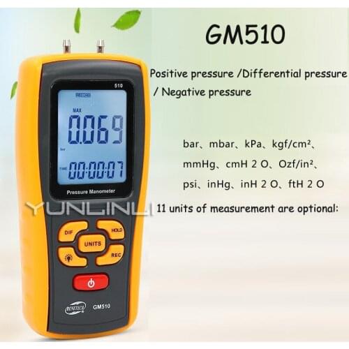 Digital Differential Pressure Gauge Digital Blower Air Conditioning System Filter Resistance Gas Pressure Detector GM510