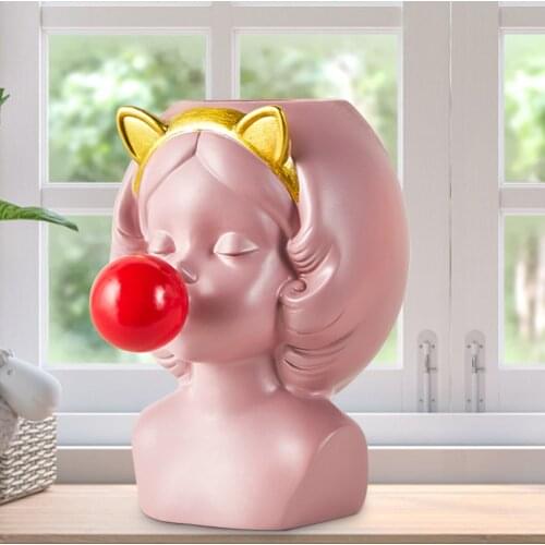 Little Girl Blowing Bubbles Succulent Flower Pot Planters Home Garden Desktop Pen Holder Makeup Brush Storage Decoration
