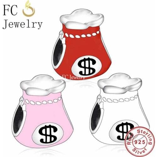 FC Jewelry Fit Original Charm Bracelet 925 Sterling Silver Good Luck Money Dollar Pouches Bead For Making Women Berloque 2021
