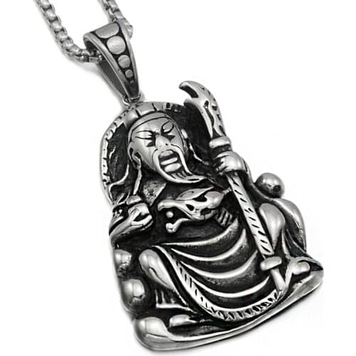 GOKADIMA Chinese Wu Shen Guan Yu 316L stainless steel Necklace men Chinese Guan Yu Necklace Anniversary Gift Jewelry