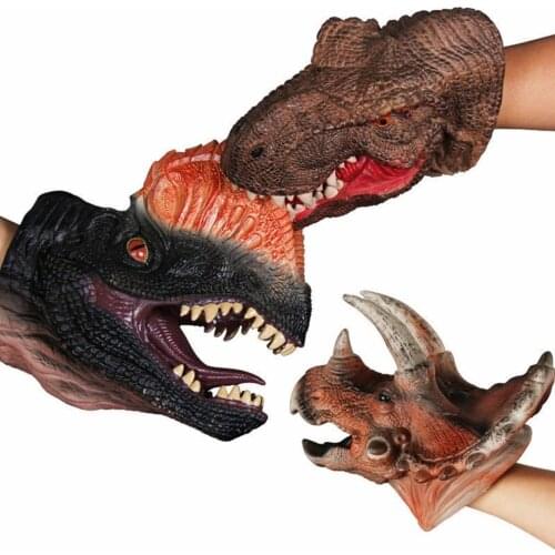 Dinosaur Toys Hand Puppets Dinosaur Head Gloves Soft Natural Latex Rubber Animal Hand Puppet Set For Kids Role Play