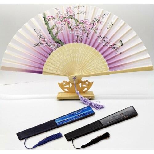 Chinese Style Silk Folding Fan Floral Pattern Hand Held Fans Wedding Party Favours Dance Performance Costume Props Gifts