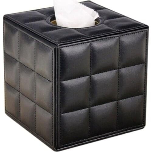 Pu Leather Tissue Box Holder, Square Napkin Holder Pumping Paper Case Dispenser, Facial Tissue Holder With Magnetic Bott