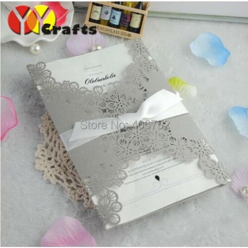 Creative design silver flower lace invitations, europe wedding invitation card with Envelope and Insert