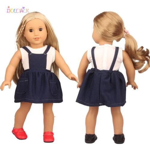 Doll Clothes For 18inch Baby New Born Doll, American Girl Denim suspender skirt Cute Costume Christmas Birthday Gift
