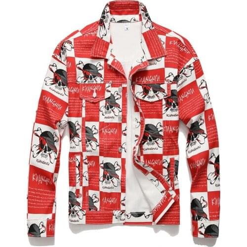 Fashion Personality Trend Mens Casual Loose Denim Jacket High Street Hip-hop Style Printed Lapel Denim Jacket Coat Plus Size XXL