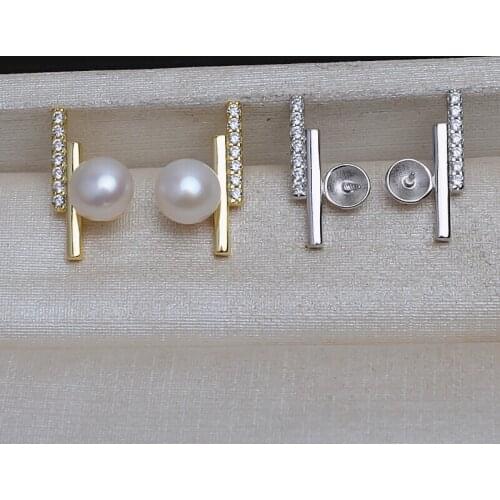 Fashion 925 Sterling Silver Earrings Findings Mountings Settings Jewelry Parts Fittings for Coral Jade Agate Beads Crystal