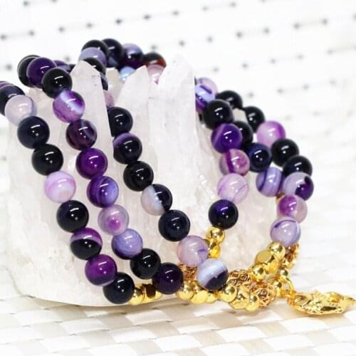 Wholesale price fish pendant purple multilayer long bracelets natural stone agat onyx carnelian 6mm round beads jewelry B2242