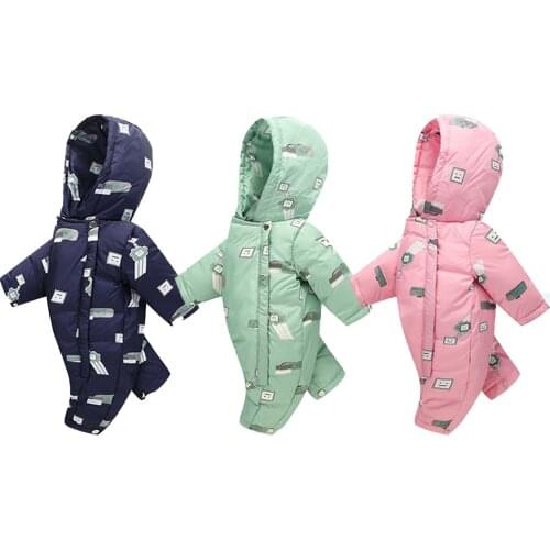 2021 Autumn Winter Overall For Children Infant Down Cotton Thickened Clothes Hooded Cartoon Baby Boys Girls Jumpsuit Baby Romper