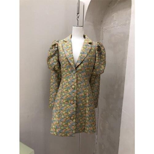 Early spring new 2021 suit collar spring summer new design light French print dress