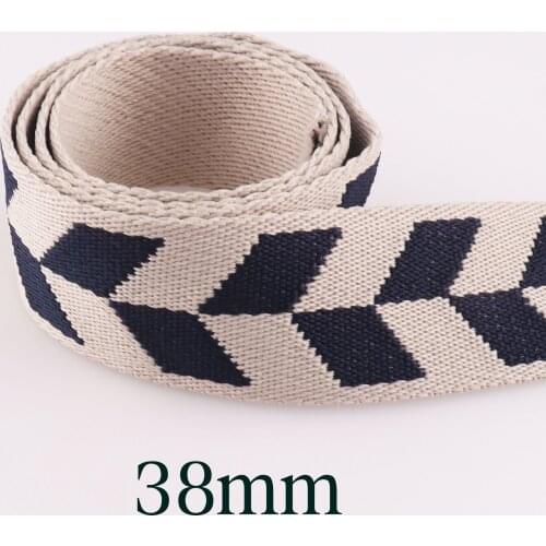 1.5" Navy Blue Creamy-White Webbing 3 Yards Purse Handle Cotton Tape Bag Straps Jacquard Ribbon Belt Supplies-38mm