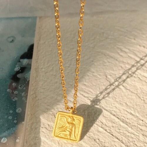 Retro Matte Gold Angel Wing Square Necklace FashiOnable Blogger Jewelry Necklace