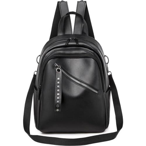 Anti theft Waterproof Soft Leather Backpack Rivet Decor Zipper Women Backpacks Large Capacity Ladies Girls Shopping packsack