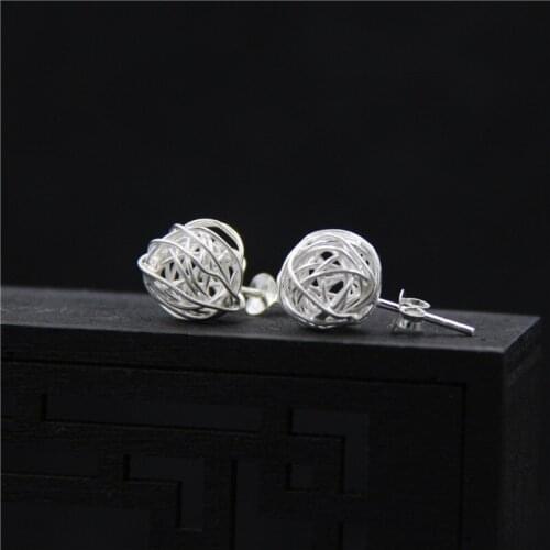 C&R Real S925 Stud Earrings for Women Hollow Nest Thai Silver Earrings Handmade Trendy Fine Jewelry