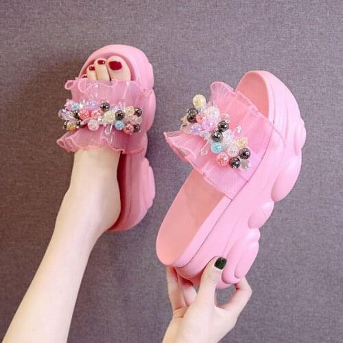 Flip Flops Fisherman Shoes Beach Flip-Flops Household Slippers Womens Outer Wear Thick Bottom Cute Wild Frosted Diamond Sandals