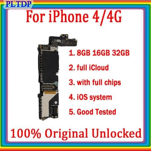 Replace Motherboard for iphone 4 ,100% Original unlock for iphone 4 4g chips Logic boards 8GB 16GB 32GB good tested