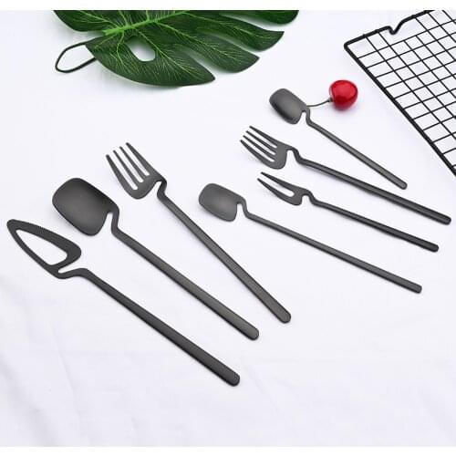 Black Dinnerware Knife Fork Coffee Spoon Dessert Fork Ice Spoon Fruit Fork 18/10 Stainless Steel Flatware Tableware Cutlery Set