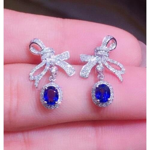 YY114 Sapphire Earrings Stud 18 K Gold Jewelry 100% Natural 1ct Royal Blue Sapphire Gemstones Stud Earrings for Women