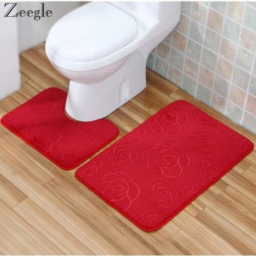 Zeegle 3D Embossed Bathroom Carpets Set Washable Toilet Mats Shower Room Floor Rugs Anti-slip Bath Mats Bathroom Mat