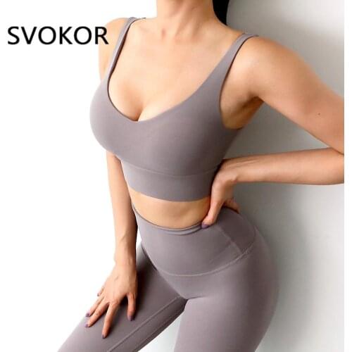 SVOKOR Push Up Bra Women Sports Bras Breathable Wirefree Gym Workout Crop Tops Solid Females Shockproof Underwear Fitness