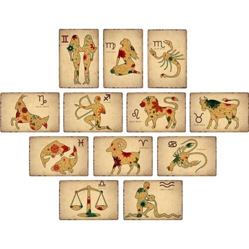 Constellation Retro Metal Sign Zodiac Plaque Metal Vintage Decorative Cafe Room Wall Decoration Home Decor 20x30cm